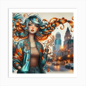 Blue Haired Girl Art Print