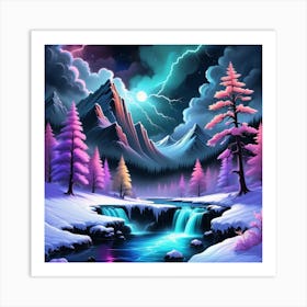 Winter Landscape With Waterfall 2 Art Print
