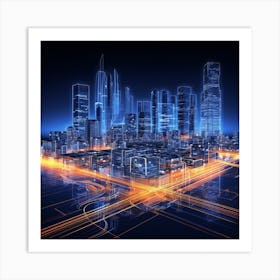 Cityscape At Night Art Print