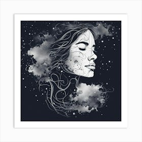 Night sky- one line art dreaming Art Print