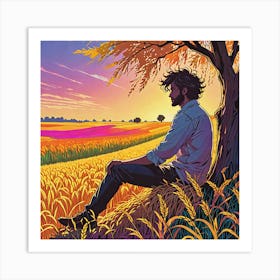 Man Sitting In A Wheat Field Art Print