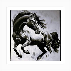 Black And White Horse Painting Art Print