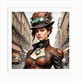 Steampunk Women's Street Fashion Cubism Style Art Print