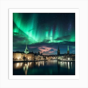 Northern Lights Over Stockholm by Limestream Art Print