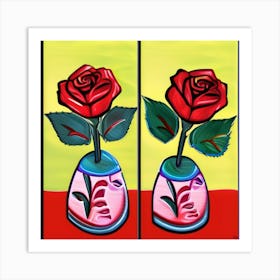 Two Roses In Vases Art Print