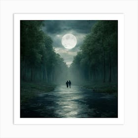 Two People Walking In The Woods Art Print