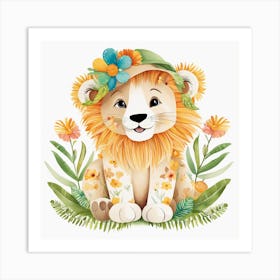 Floral Cute Baby Lion Nursery Illustration (21) 1 Art Print