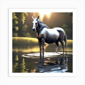 Horse In Water Art Print