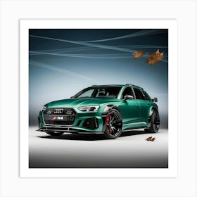 A Sleek, Metallic Green Audi Rs4 With A Aggressive Full Body Kit, Transformed Into A Rugged Pickup Truck, Showcasing Its Sporty Yet Muscular Stance On High Gloss, Black, 20 Inch Alloy Wheels, Shod With Low Profile, High Performance (2) Art Print