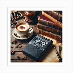 A Old Vintage Walkman On A Wood Table 4 Art Print