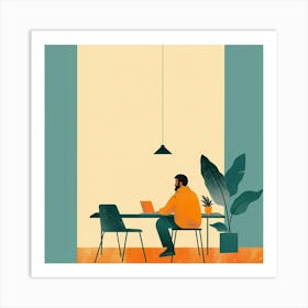 Illustration Of A Man Working At A Desk Art Print