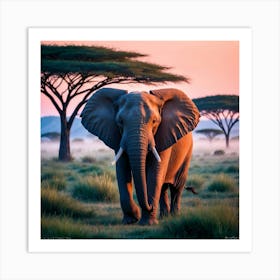 Elephant In The Savannah Art Print