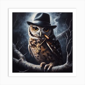 Owl Smoking A Cigarette 4 Art Print