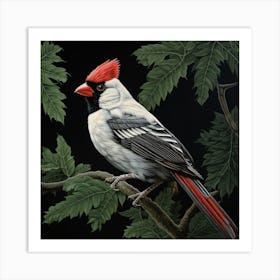 Ohara Koson Inspired Bird Painting Northern Cardinal 2 Square Art Print