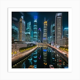 Shanghai City At Night 1 Art Print