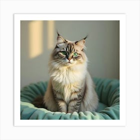 Cat Sitting On A Bed Art Print