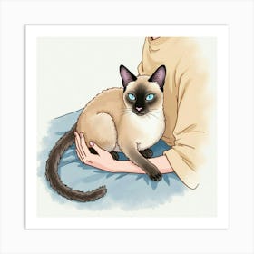 Gentle Siamese Cat Resting On A Person’S Lap In Watercolor 1 Art Print