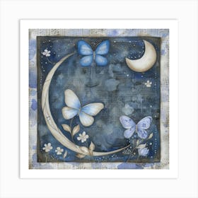 Moon And Butterflies 2 Art Print