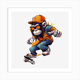 Monkey Skateboarding Art Print