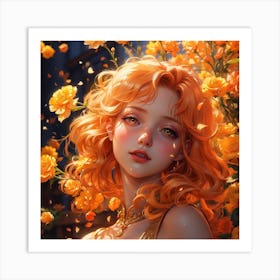 Orange Flower Girl Art Print