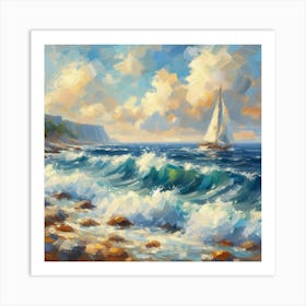 Sailboat On The Sea, Acrylic Painting Style 9 Art Print