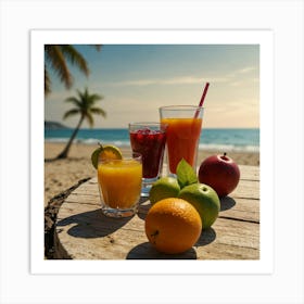 Tropical Fruit On The Beach Art Print