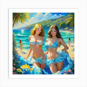 Two Girls On The Beach ion Art Print