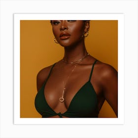 Black Woman In Green Bikini Art Print