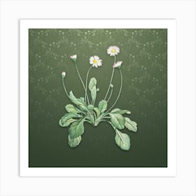 Vintage Daisy Flowers Botanical on Lunar Green Pattern n.0747 Art Print