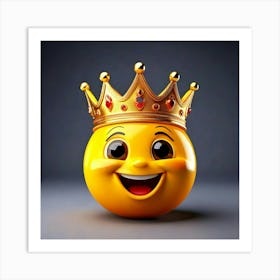 Firefly 3d Smiley Face Emoji With Gold Crown On Gray Background 24830 Art Print