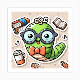 School Worm Sticker Art Print