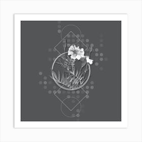 Vintage Mexican Marigold Botanical with Line Motif and Dot Pattern in Ghost Gray Art Print