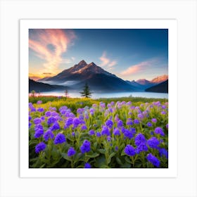 Purple Flowers At Sunrise Art Print