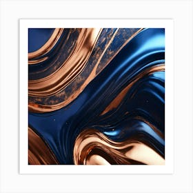 Abstract Dark Blue and Copper Marble Art Print