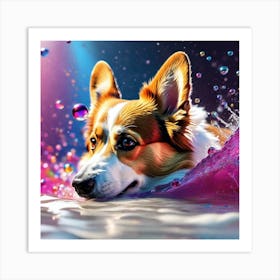 Corgi Swimming In Bubbles Art Print