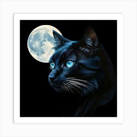 Black Cat With Blue Eyes Art Print