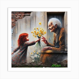 Old Lady With Flowers Art Print