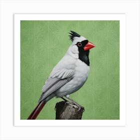 Ohara Koson Inspired Bird Painting Northern Cardinal 1 Square Art Print