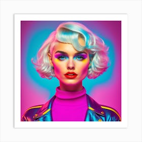 Beautiful Young Woman With Colorful Hair And Makeup Art Print