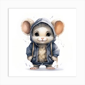 Watercolour Cartoon Chinchilla In A Hoodie Art Print