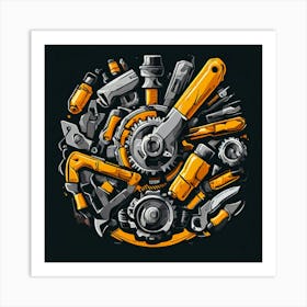 Logo Vector Tools Wrench Hammer Screwdriver Saw Pliers Drill Gear Nuts Bolts Spanner Ch (17) Art Print