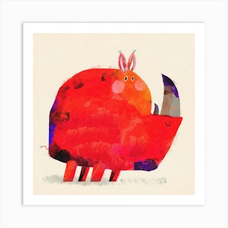 Red Squared Rhinoceros Square Art Print