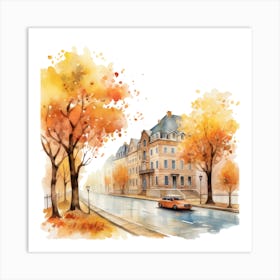 Watercolor Autumn Street Art Print