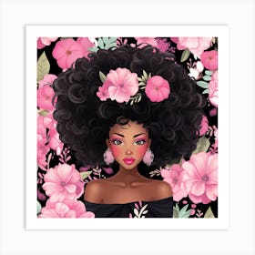 Afro Girl With Flowers 5 Art Print