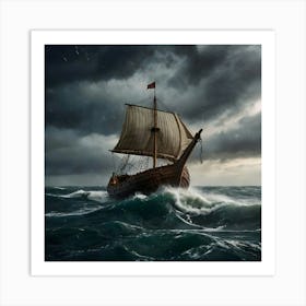 Stock Photography A Viking Ship Sailing Through A Storm 0(1) Art Print