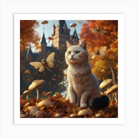 Cat In dragonflies Art Print