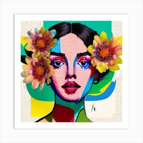 Woman With Flowers On Her Head 2 Art Print