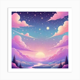 Sky With Twinkling Stars In Pastel Colors Square Composition 225 Art Print