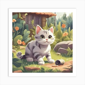 Cat In The Garden 1 Art Print