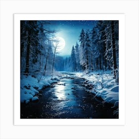 Firefly Moonlit Snowy Forests And Rivers In Midnight Wilderness 95716 Art Print